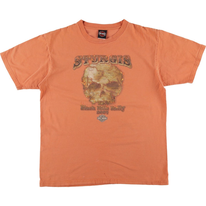 00'S Harley-Davidson Skull Pattern Motorcycle Bike T-shirt Made in USA Men's XL cotton orange type Vintage Second Hand