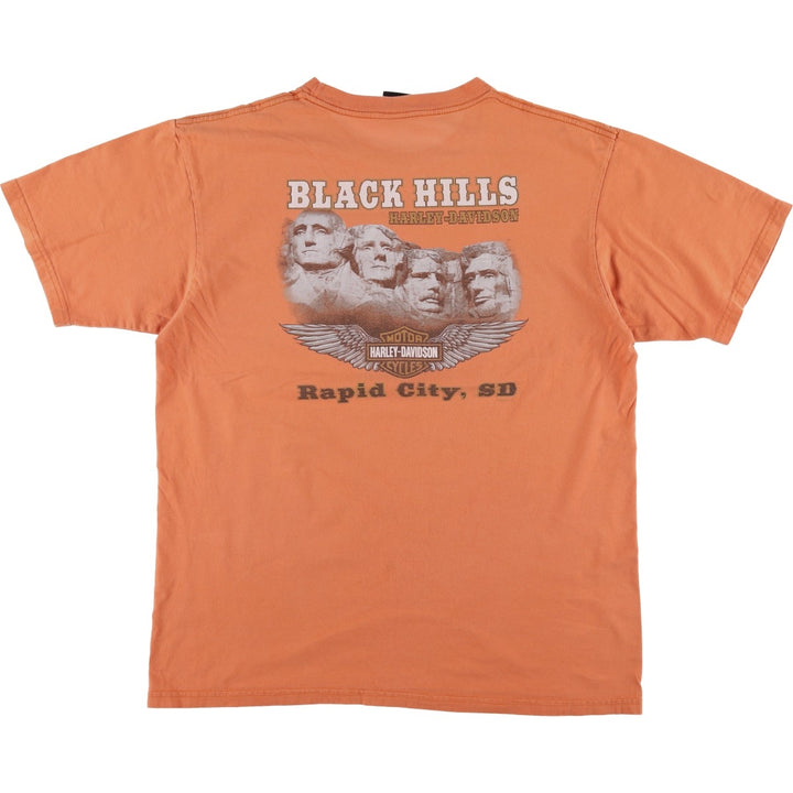 00'S Harley-Davidson Skull Pattern Motorcycle Bike T-shirt Made in USA Men's XL cotton orange type Vintage Second Hand