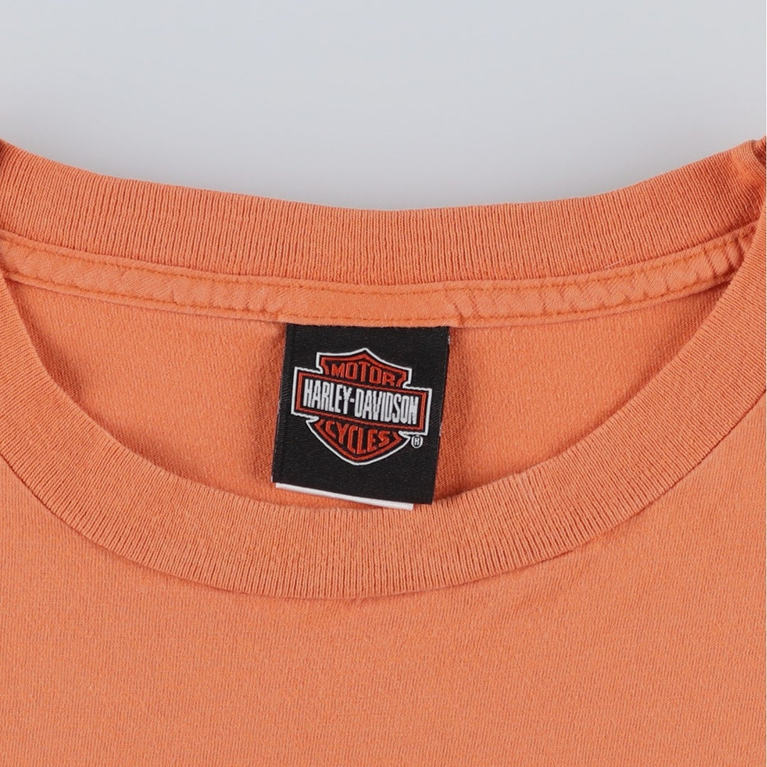 00'S Harley-Davidson Skull Pattern Motorcycle Bike T-shirt Made in USA Men's XL cotton orange type Vintage Second Hand