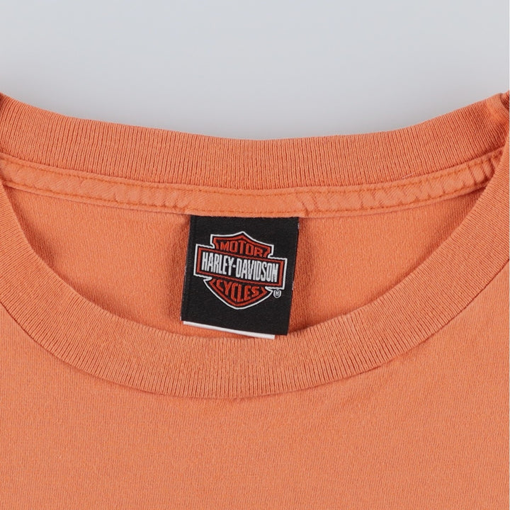 00'S Harley-Davidson Skull Pattern Motorcycle Bike T-shirt Made in USA Men's XL cotton orange type Vintage Second Hand