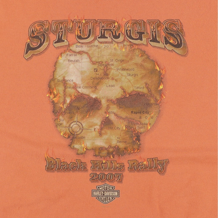 00'S Harley-Davidson Skull Pattern Motorcycle Bike T-shirt Made in USA Men's XL cotton orange type Vintage Second Hand