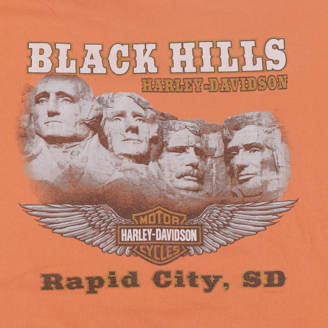 00'S Harley-Davidson Skull Pattern Motorcycle Bike T-shirt Made in USA Men's XL cotton orange type Vintage Second Hand