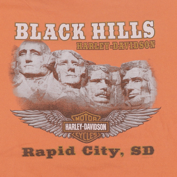 00'S Harley-Davidson Skull Pattern Motorcycle Bike T-shirt Made in USA Men's XL cotton orange type Vintage Second Hand