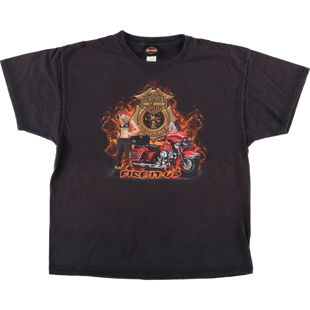 Harley-Davidson Pin-up Girl Eagle Pattern Fire Pattern Motorcycle Bike T-Shirt cotton black type Vintage Second Hand