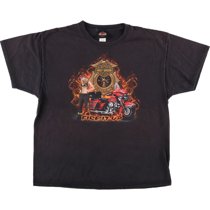 Harley-Davidson Pin-up Girl Eagle Pattern Fire Pattern Motorcycle Bike T-Shirt cotton black type Vintage Second Hand