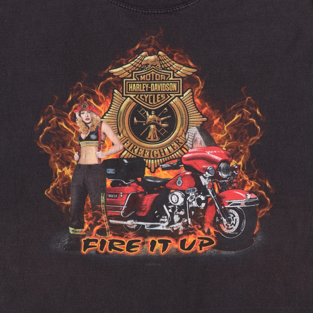 Harley-Davidson Pin-up Girl Eagle Pattern Fire Pattern Motorcycle Bike T-Shirt cotton black type Vintage Second Hand