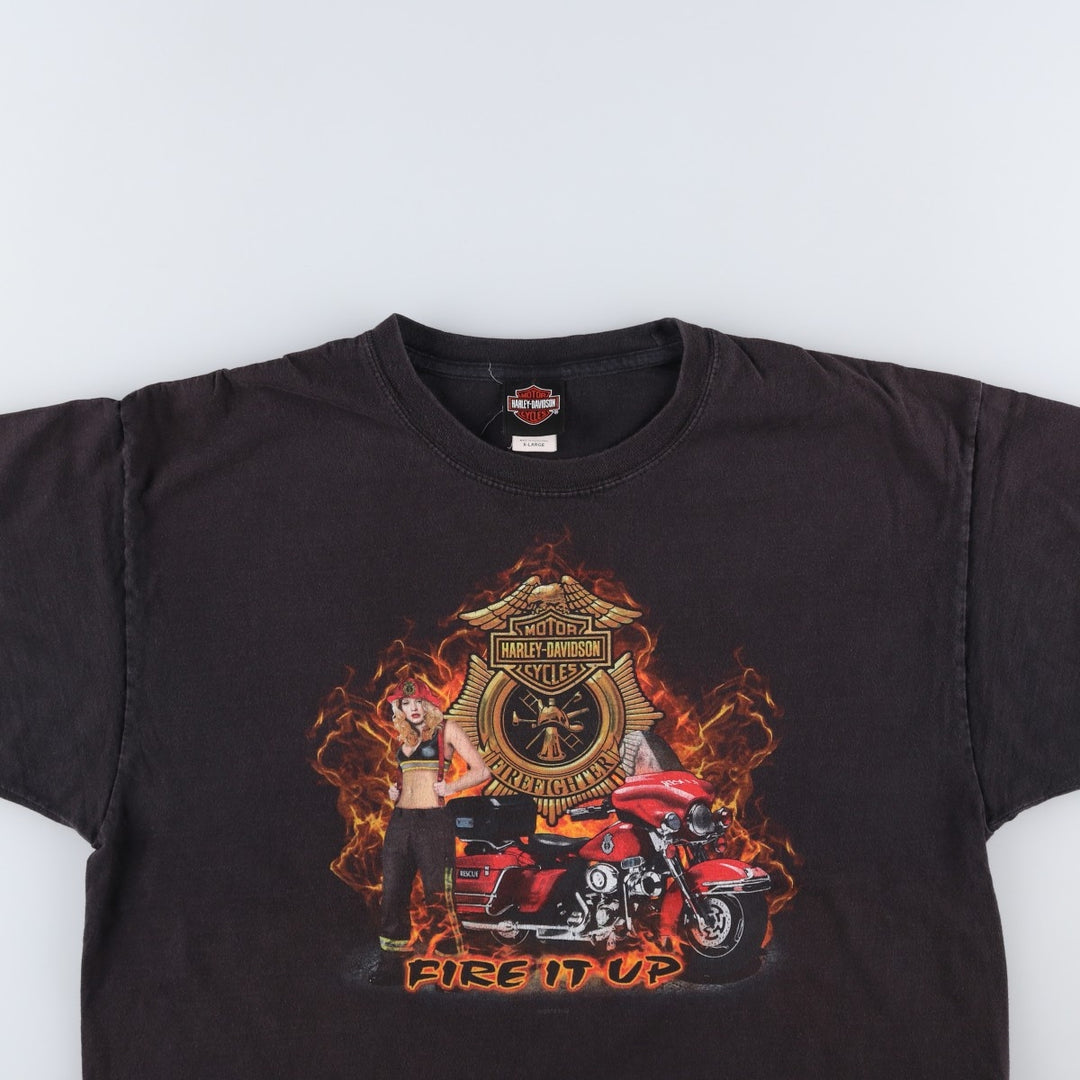 Harley-Davidson Pin-up Girl Eagle Pattern Fire Pattern Motorcycle Bike T-Shirt cotton black type Vintage Second Hand