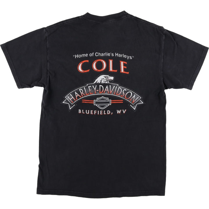 Harley-Davidson Eagle Pattern Motorcycle Bike T-shirt Made in USA Men's M size cotton black type Vintage Second Hand