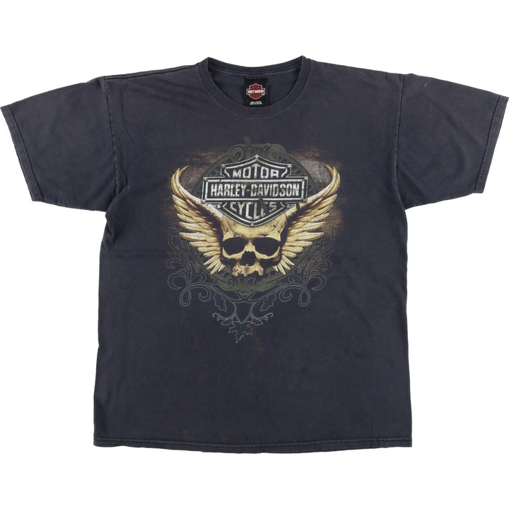 Harley-Davidson Skull Pattern Skull Wing Motorcycle Bike T-shirt Men's L size cotton black type Vintage Second Hand