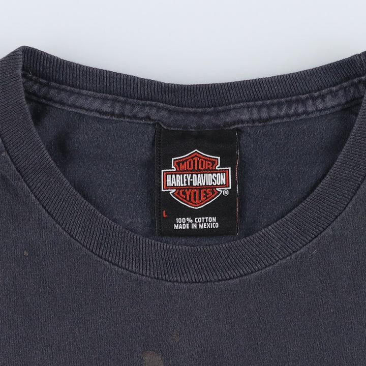 Harley-Davidson Skull Pattern Skull Wing Motorcycle Bike T-shirt Men's L size cotton black type Vintage Second Hand