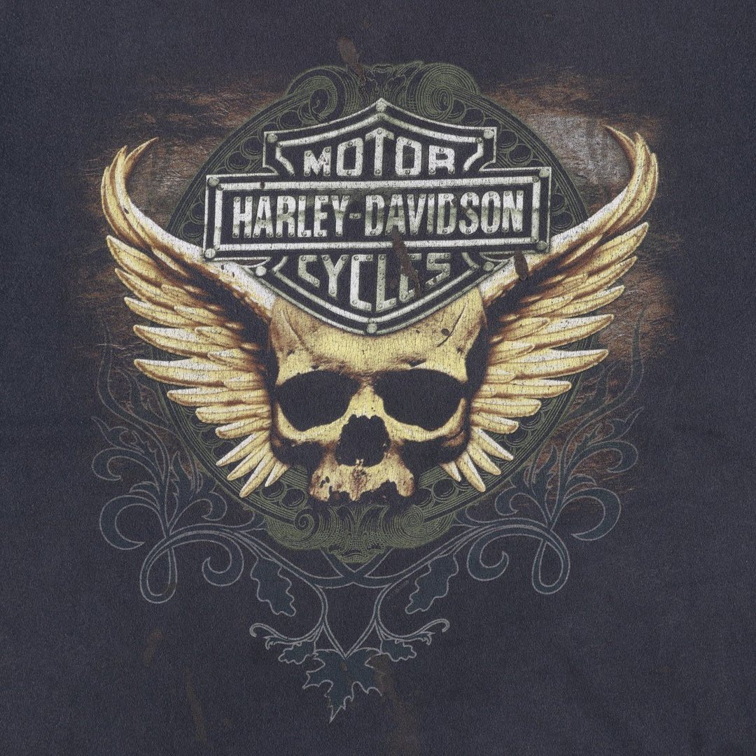 Harley-Davidson Skull Pattern Skull Wing Motorcycle Bike T-shirt Men's L size cotton black type Vintage Second Hand