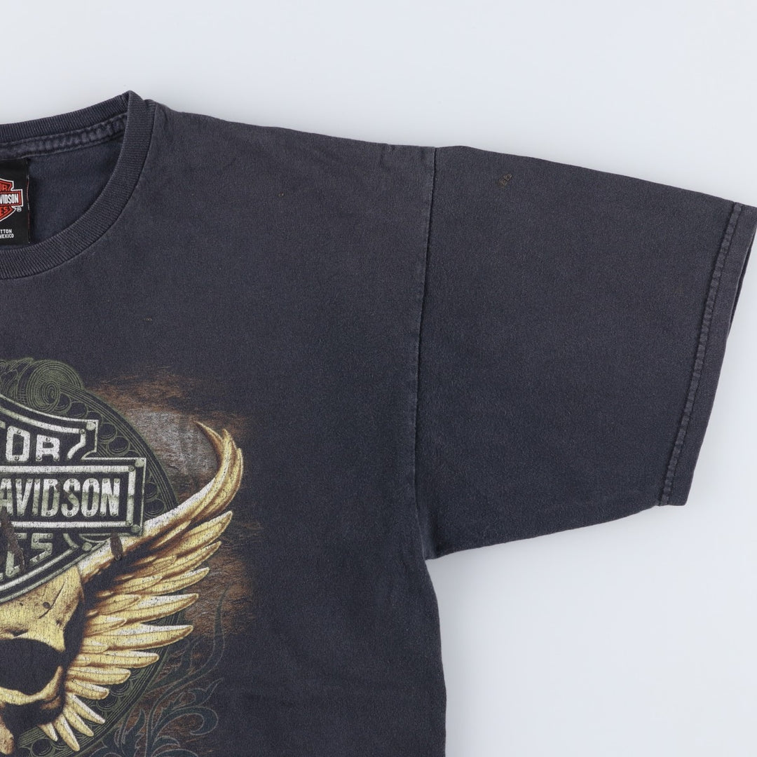 Harley-Davidson Skull Pattern Skull Wing Motorcycle Bike T-shirt Men's L size cotton black type Vintage Second Hand