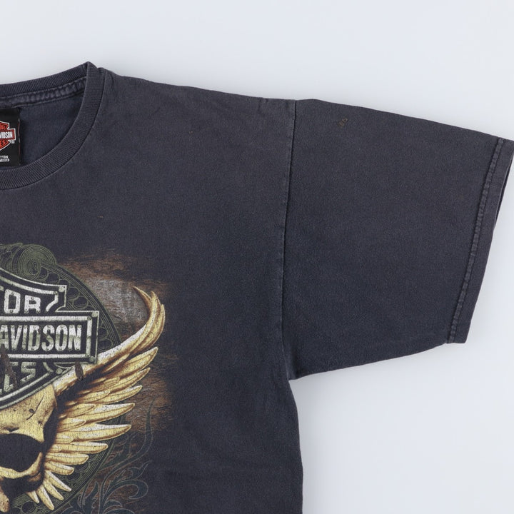 Harley-Davidson Skull Pattern Skull Wing Motorcycle Bike T-shirt Men's L size cotton black type Vintage Second Hand