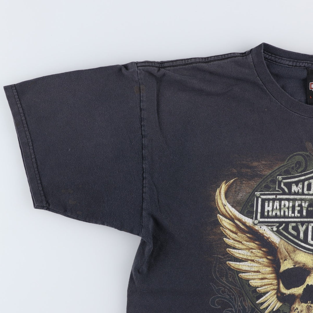 Harley-Davidson Skull Pattern Skull Wing Motorcycle Bike T-shirt Men's L size cotton black type Vintage Second Hand