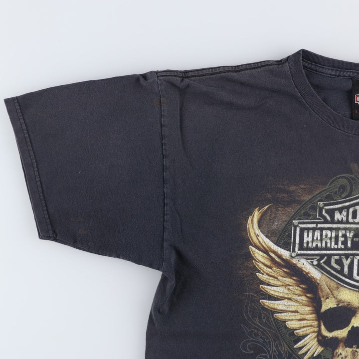 Harley-Davidson Skull Pattern Skull Wing Motorcycle Bike T-shirt Men's L size cotton black type Vintage Second Hand