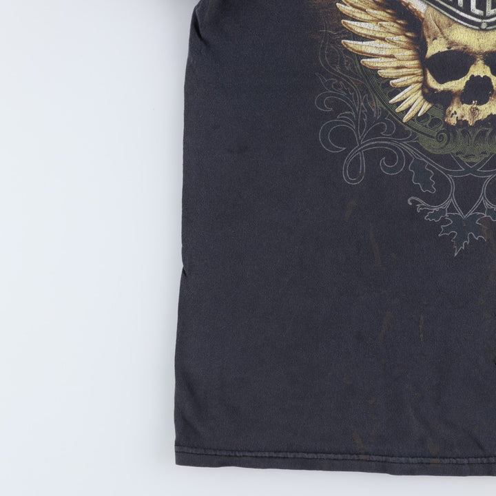 Harley-Davidson Skull Pattern Skull Wing Motorcycle Bike T-shirt Men's L size cotton black type Vintage Second Hand