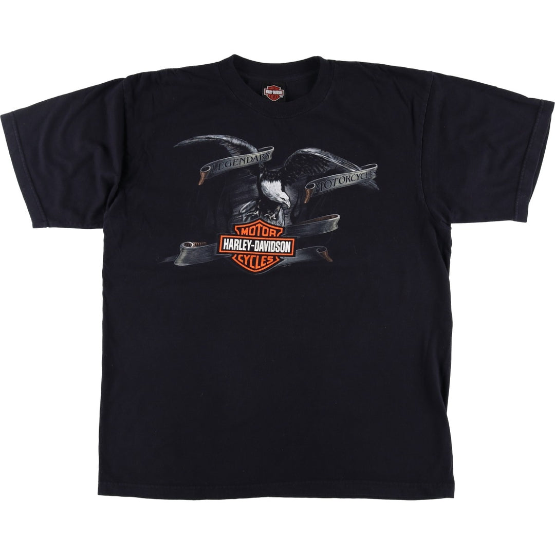 00'S Harley-Davidson Eagle Pattern Motorcycle Bike T-shirt Made in USA Men's XL cotton black type Vintage Second Hand