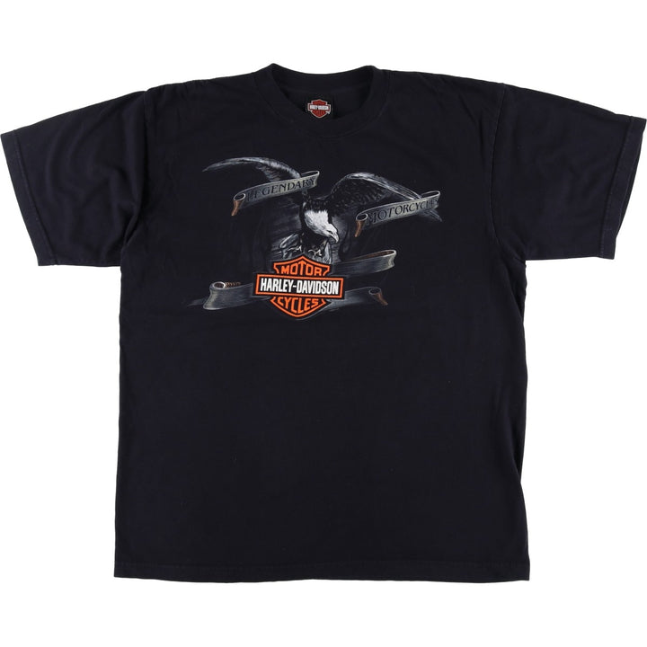 00'S Harley-Davidson Eagle Pattern Motorcycle Bike T-shirt Made in USA Men's XL cotton black type Vintage Second Hand