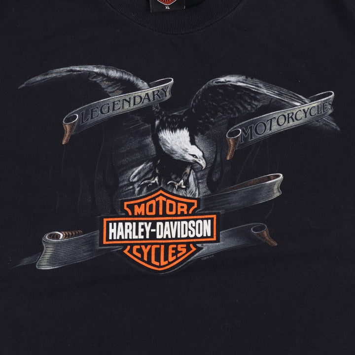 00'S Harley-Davidson Eagle Pattern Motorcycle Bike T-shirt Made in USA Men's XL cotton black type Vintage Second Hand