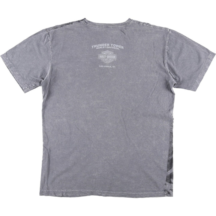 00'S Harley-Davidson Eagle Pattern Motorcycle Bike T-shirt Men's L size unclear gray type Vintage Second Hand