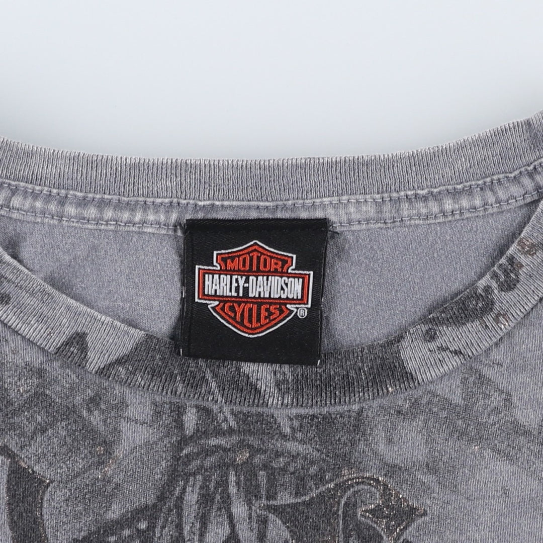 00'S Harley-Davidson Eagle Pattern Motorcycle Bike T-shirt Men's L size unclear gray type Vintage Second Hand