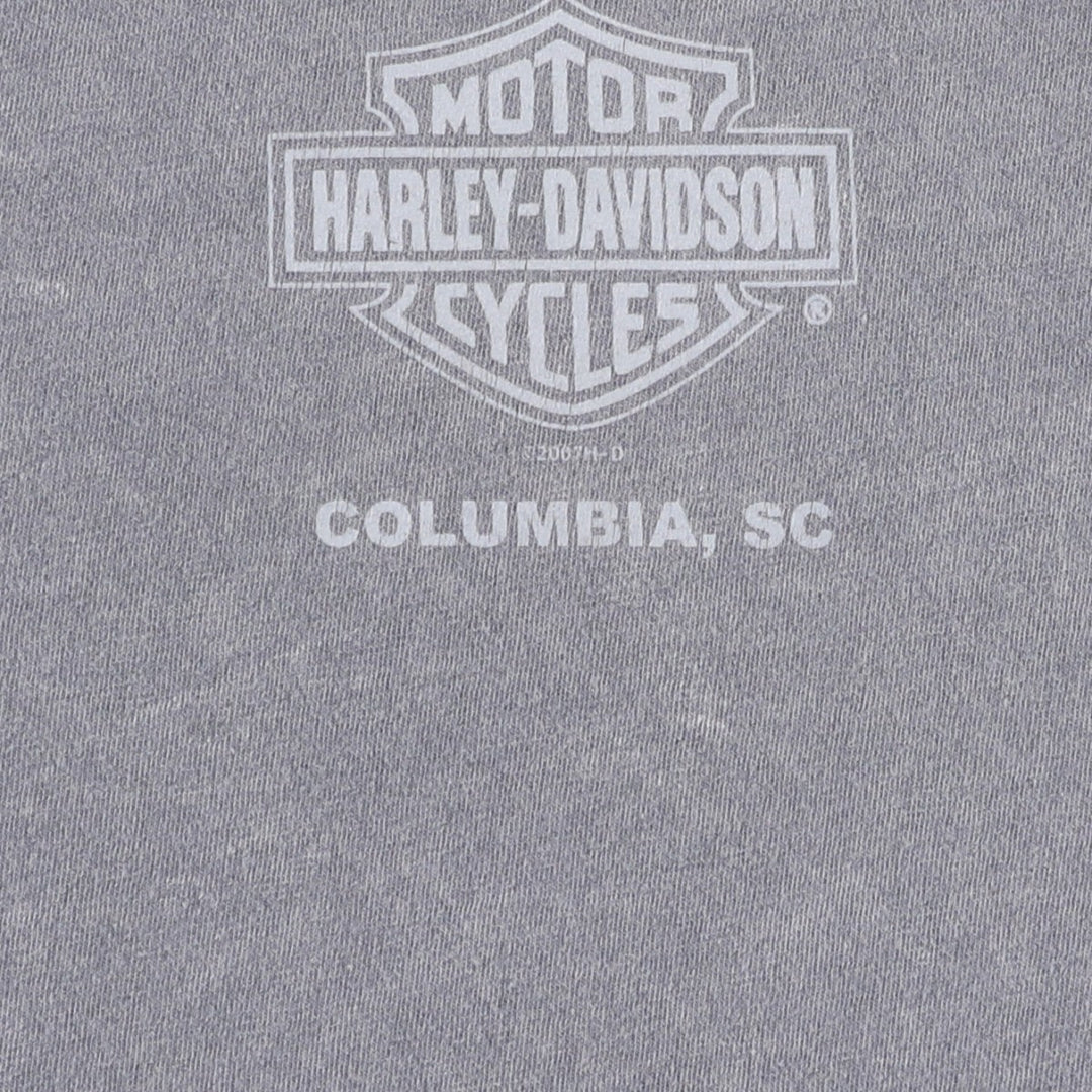 00'S Harley-Davidson Eagle Pattern Motorcycle Bike T-shirt Men's L size unclear gray type Vintage Second Hand
