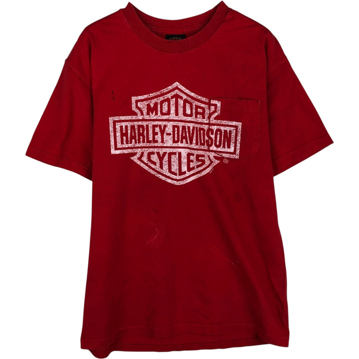 00'S Harley-Davidson Skull Pattern Motorcycle Bike T-shirt Men's L size cotton red type Vintage Second Hand