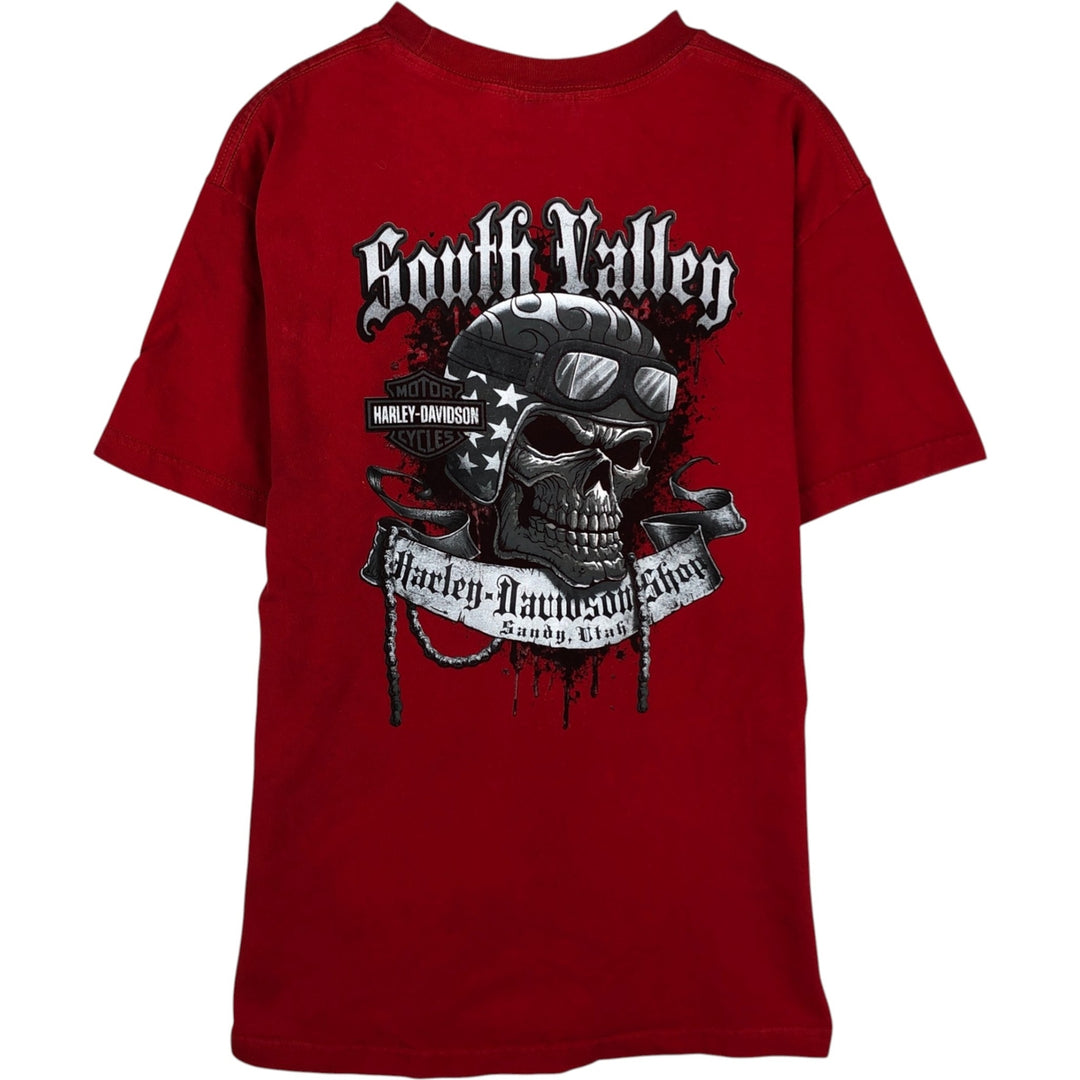 00'S Harley-Davidson Skull Pattern Motorcycle Bike T-shirt Men's L size cotton red type Vintage Second Hand