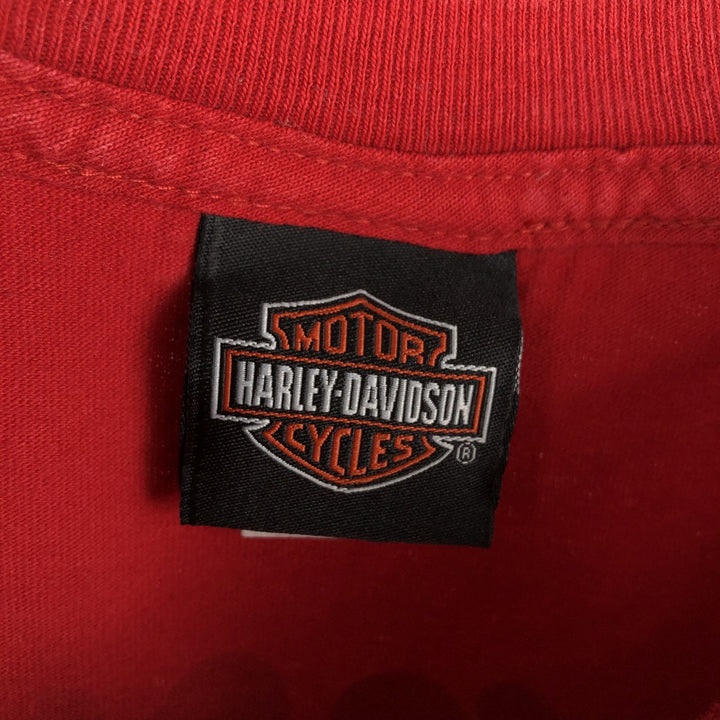 00'S Harley-Davidson Skull Pattern Motorcycle Bike T-shirt Men's L size cotton red type Vintage Second Hand