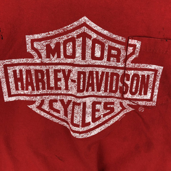 00'S Harley-Davidson Skull Pattern Motorcycle Bike T-shirt Men's L size cotton red type Vintage Second Hand