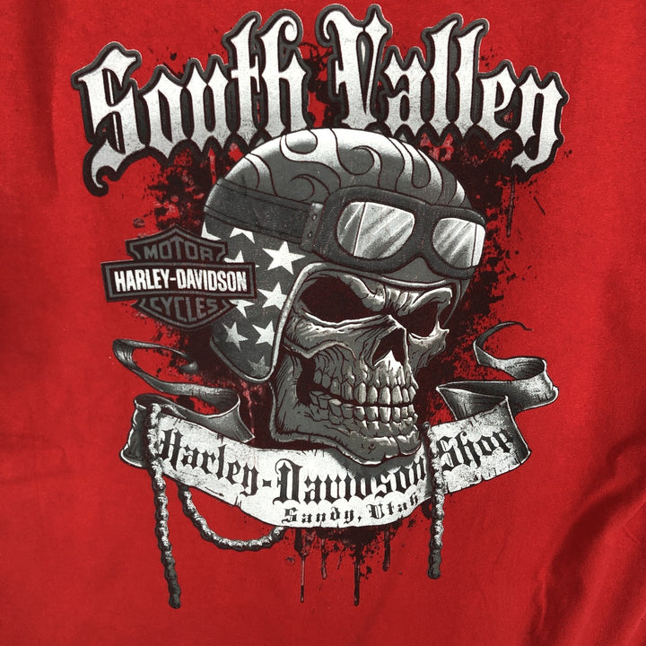00'S Harley-Davidson Skull Pattern Motorcycle Bike T-shirt Men's L size cotton red type Vintage Second Hand