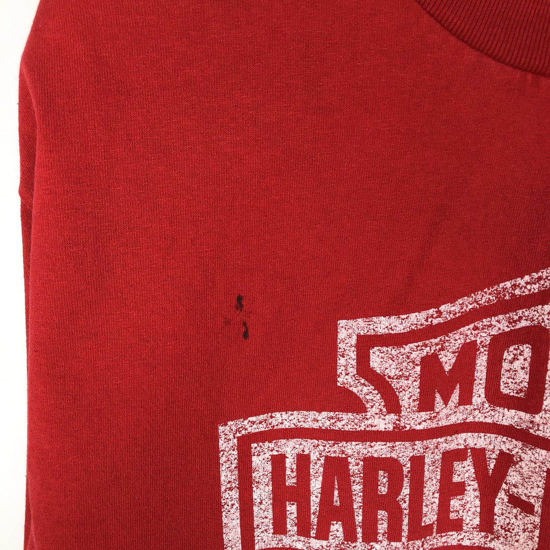 00'S Harley-Davidson Skull Pattern Motorcycle Bike T-shirt Men's L size cotton red type Vintage Second Hand