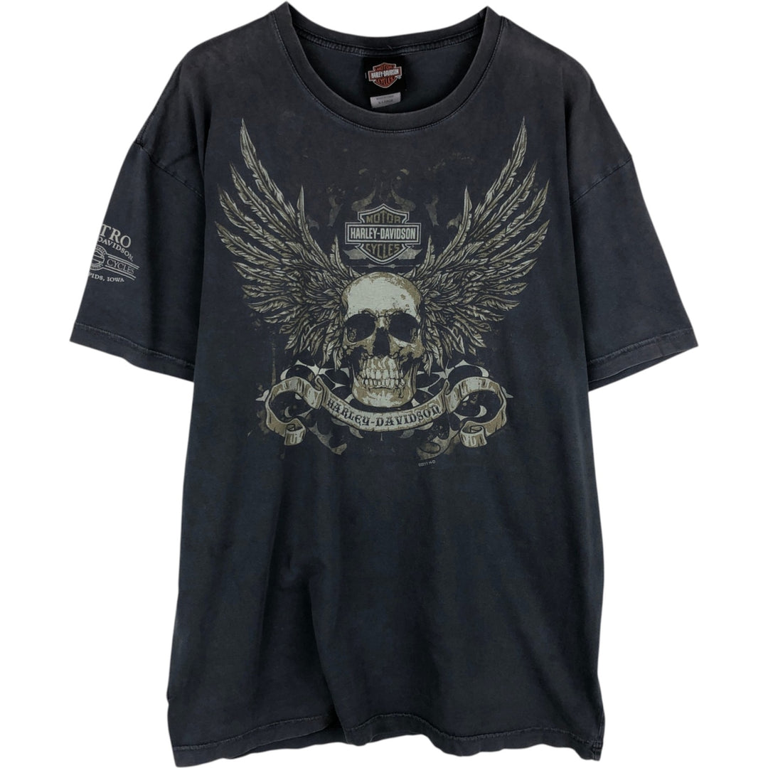 Harley-Davidson Skull Pattern with Wings, Motorcycle T-Shirt, Men's, Size XL cotton Charcoal Vintage Second Hand
