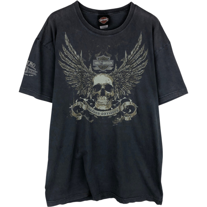 Harley-Davidson Skull Pattern with Wings, Motorcycle T-Shirt, Men's, Size XL cotton Charcoal Vintage Second Hand