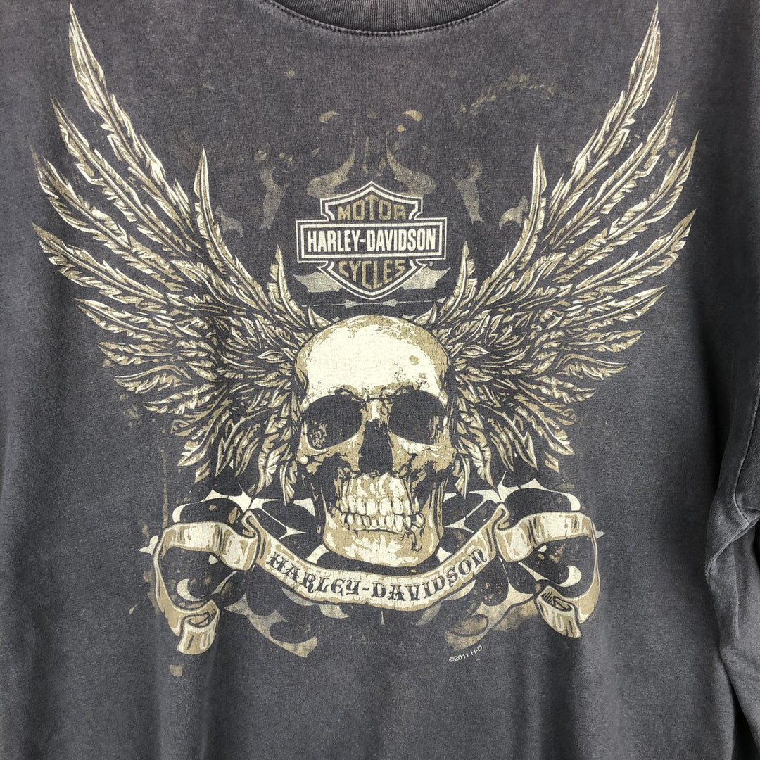 Harley-Davidson Skull Pattern with Wings, Motorcycle T-Shirt, Men's, Size XL cotton Charcoal Vintage Second Hand