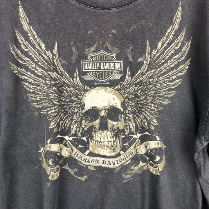 Harley-Davidson Skull Pattern with Wings, Motorcycle T-Shirt, Men's, Size XL cotton Charcoal Vintage Second Hand