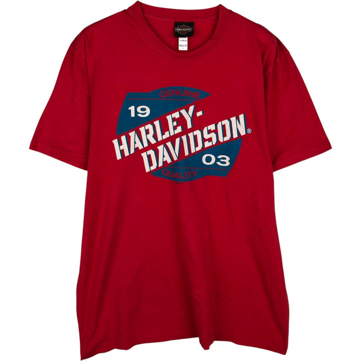 Harley-Davidson Motorcycle Bike T-shirt Made in USA Men's L size cotton red type Vintage Second Hand