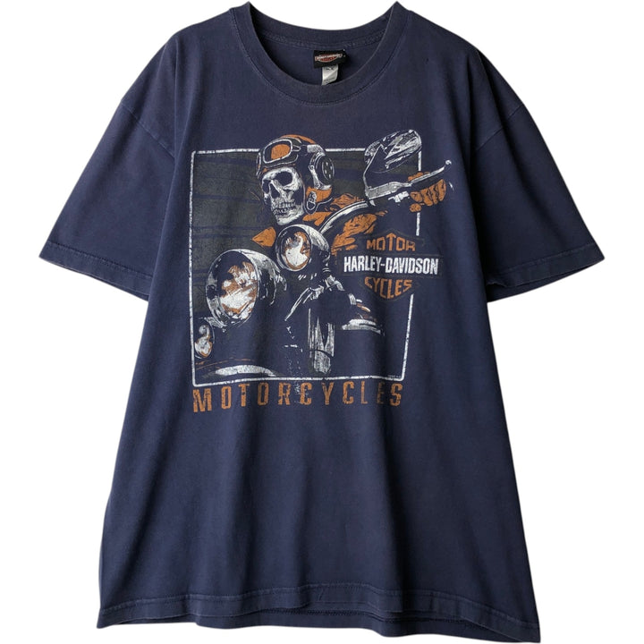 Harley-Davidson Skull Pattern Motorcycle Bike T-shirt Made in USA Men's XL cotton navy blue type Vintage Second Hand
