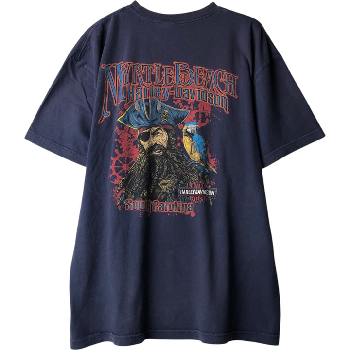 Harley-Davidson Skull Pattern Motorcycle Bike T-shirt Made in USA Men's XL cotton navy blue type Vintage Second Hand