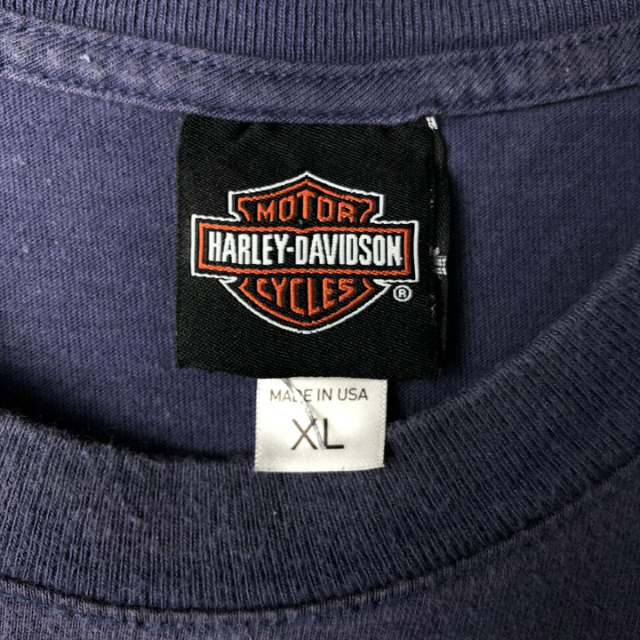 Harley-Davidson Skull Pattern Motorcycle Bike T-shirt Made in USA Men's XL cotton navy blue type Vintage Second Hand