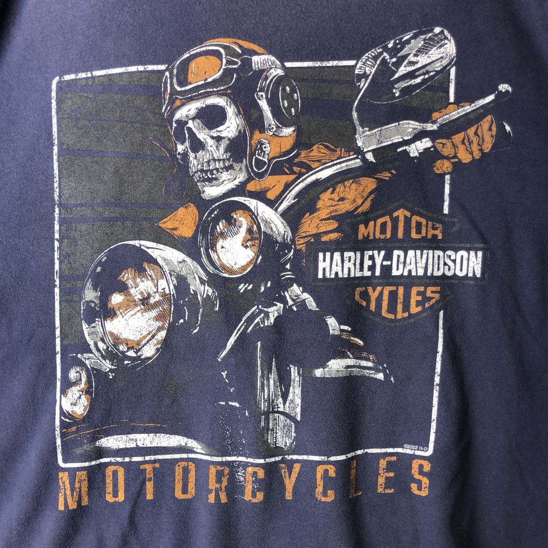 Harley-Davidson Skull Pattern Motorcycle Bike T-shirt Made in USA Men's XL cotton navy blue type Vintage Second Hand