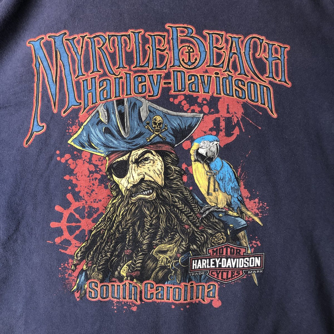 Harley-Davidson Skull Pattern Motorcycle Bike T-shirt Made in USA Men's XL cotton navy blue type Vintage Second Hand