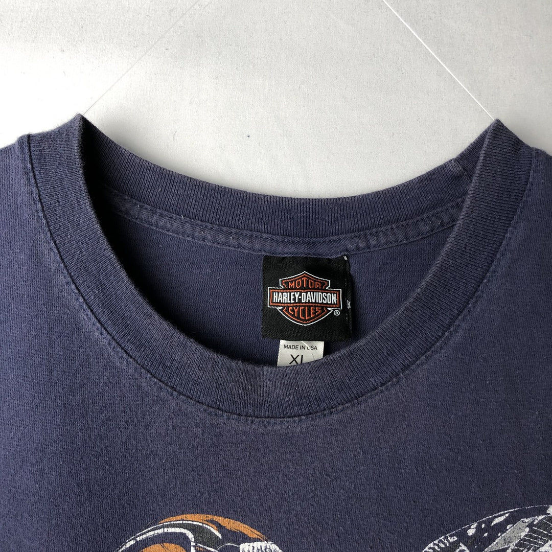 Harley-Davidson Skull Pattern Motorcycle Bike T-shirt Made in USA Men's XL cotton navy blue type Vintage Second Hand