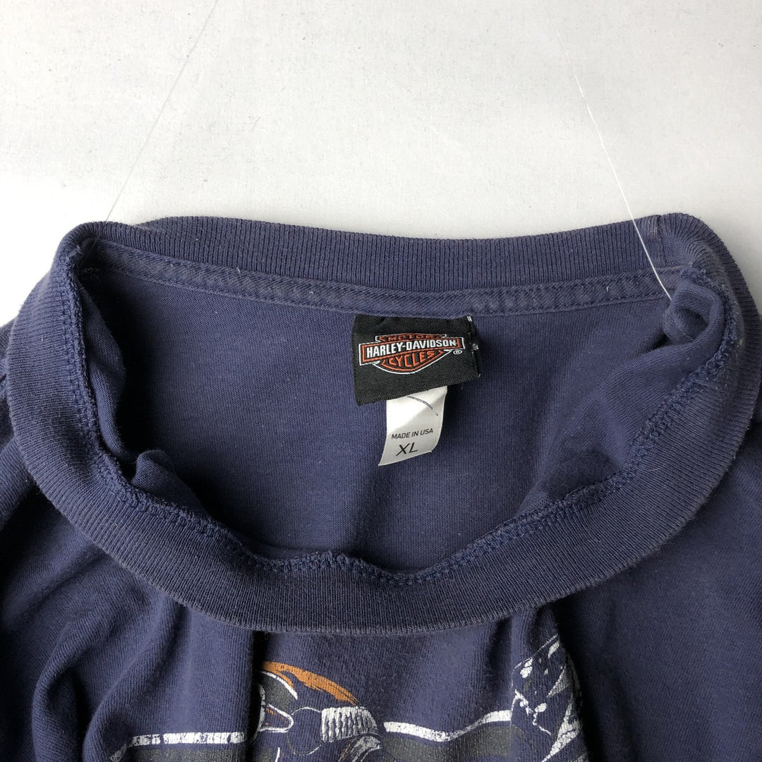 Harley-Davidson Skull Pattern Motorcycle Bike T-shirt Made in USA Men's XL cotton navy blue type Vintage Second Hand