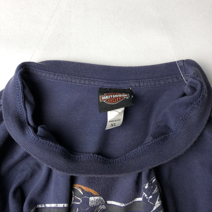 Harley-Davidson Skull Pattern Motorcycle Bike T-shirt Made in USA Men's XL cotton navy blue type Vintage Second Hand