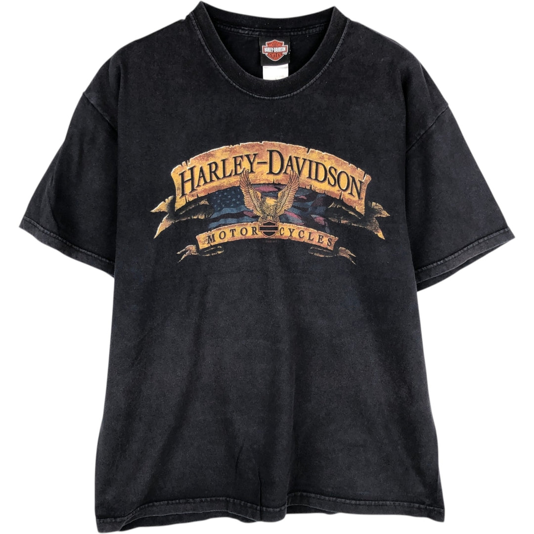 Harley-Davidson Eagle Pattern Motorcycle Bike T-shirt Made in USA Men's L size cotton black type Vintage Second Hand