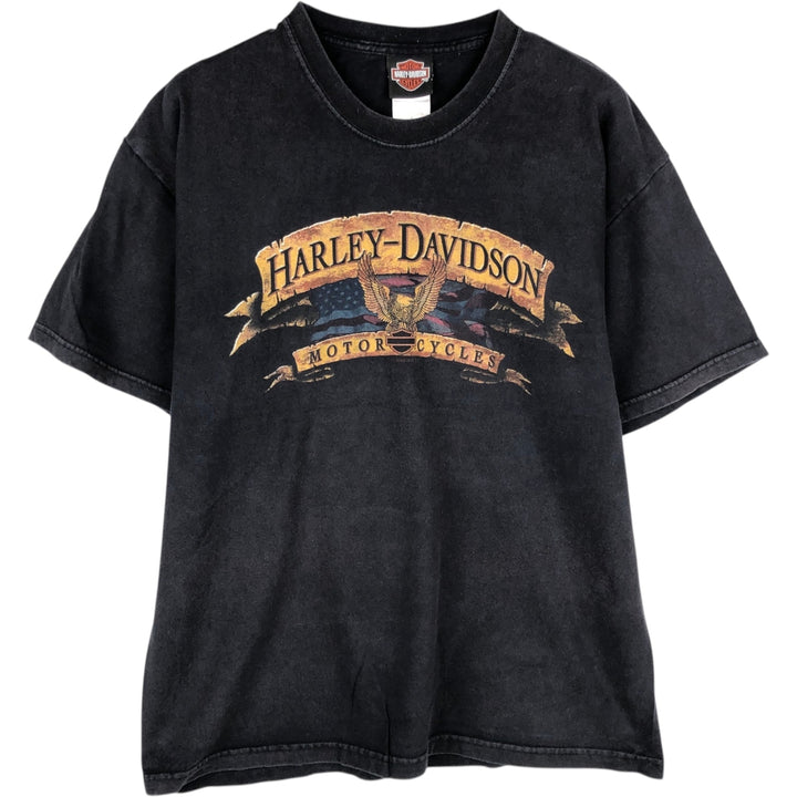 Harley-Davidson Eagle Pattern Motorcycle Bike T-shirt Made in USA Men's L size cotton black type Vintage Second Hand