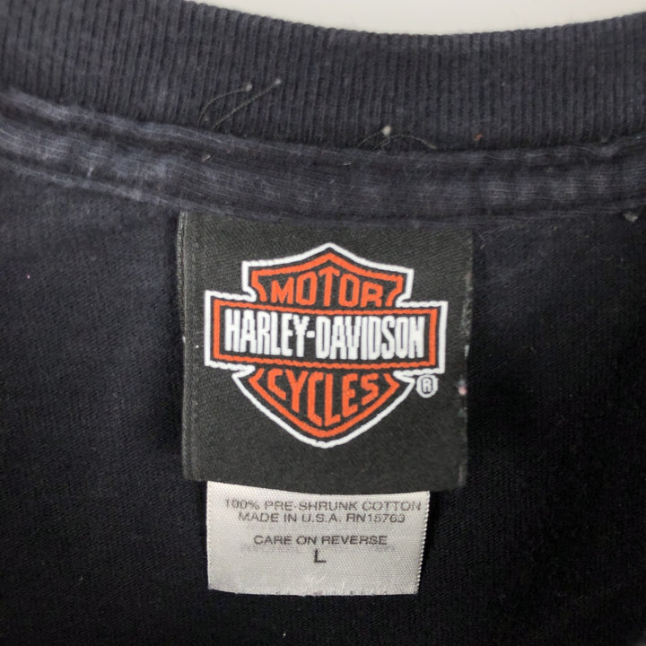 Harley-Davidson Eagle Pattern Motorcycle Bike T-shirt Made in USA Men's L size cotton black type Vintage Second Hand