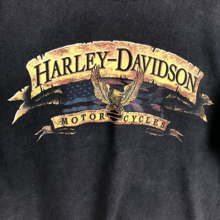 Harley-Davidson Eagle Pattern Motorcycle Bike T-shirt Made in USA Men's L size cotton black type Vintage Second Hand