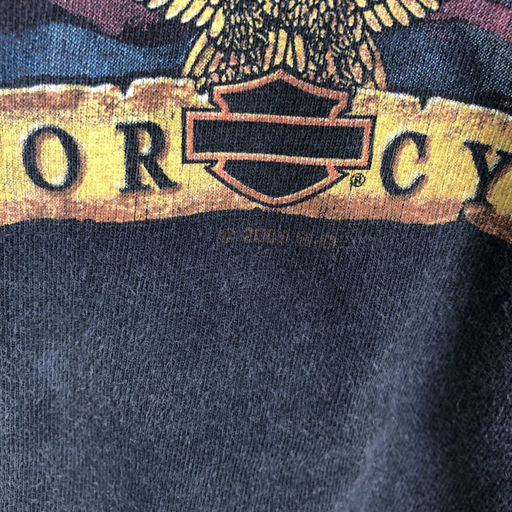 Harley-Davidson Eagle Pattern Motorcycle Bike T-shirt Made in USA Men's L size cotton black type Vintage Second Hand